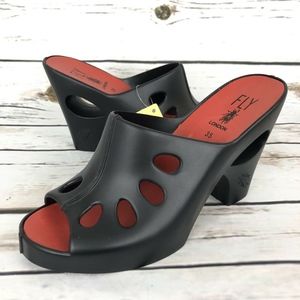 New Fly London 35 Heel Sandals Black Synthetic